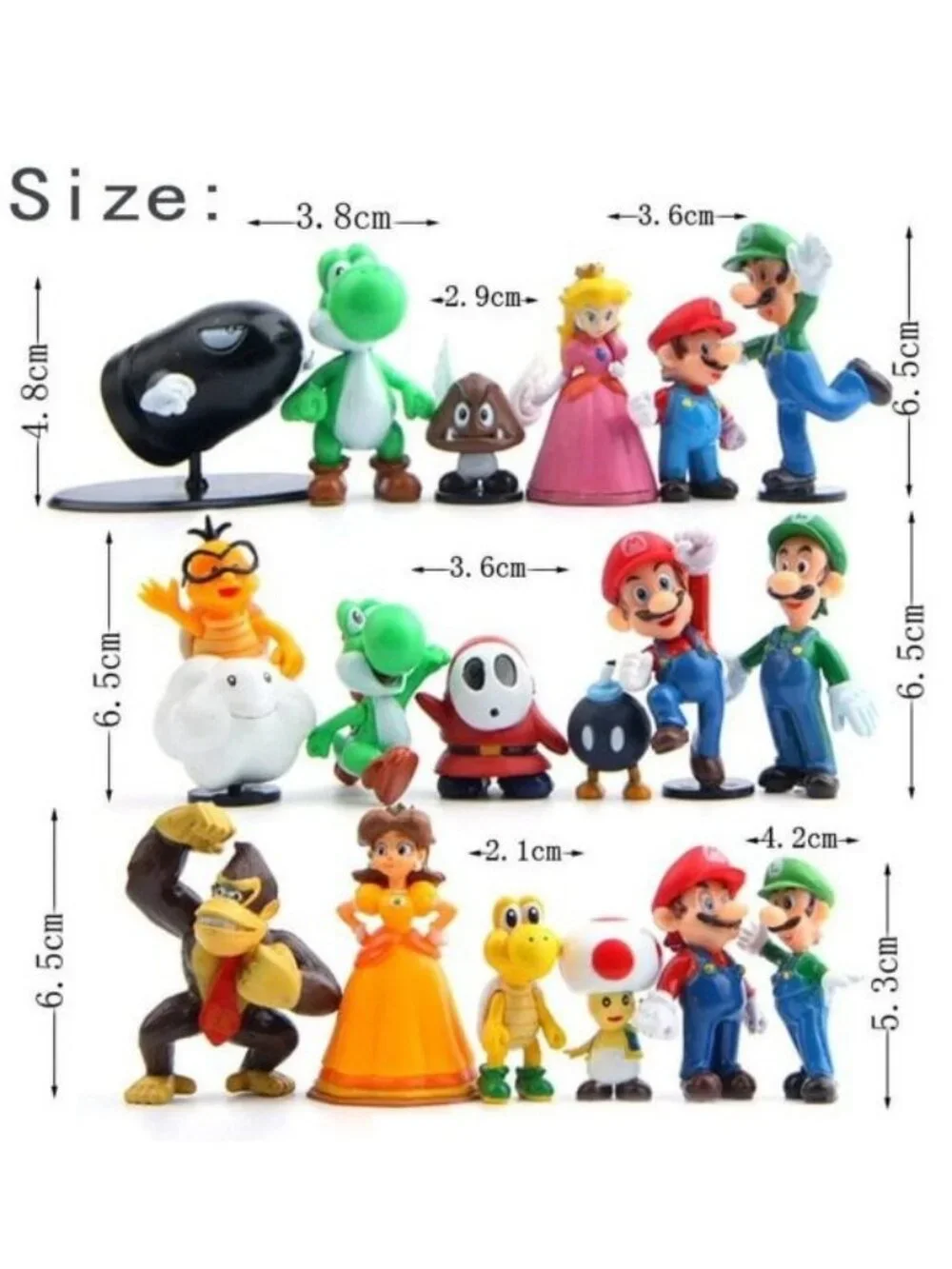 Mario Super Mario 18Pc Figure Set w Pouch Cake Toppers Party Favor Bundle